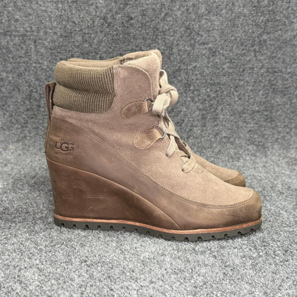 UGG Kriston Mole Wedge Boots Women's 9 Brown Leather Waterproof Winter Outdoor‎